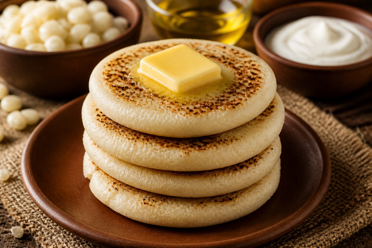 Arepas premium de maíz blanco Huguex con mantequilla
